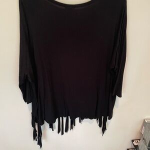Black Fringe 3/4 Sleeve Top